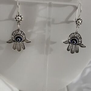 Chic Silver Hamsa Hand Earrings